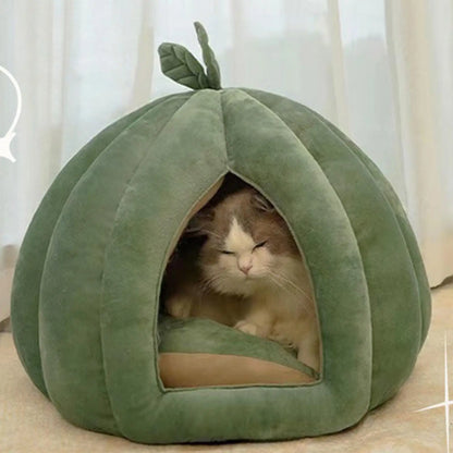 Pumpkin Cat Cave Bed – Enclosed Flannel Cat House