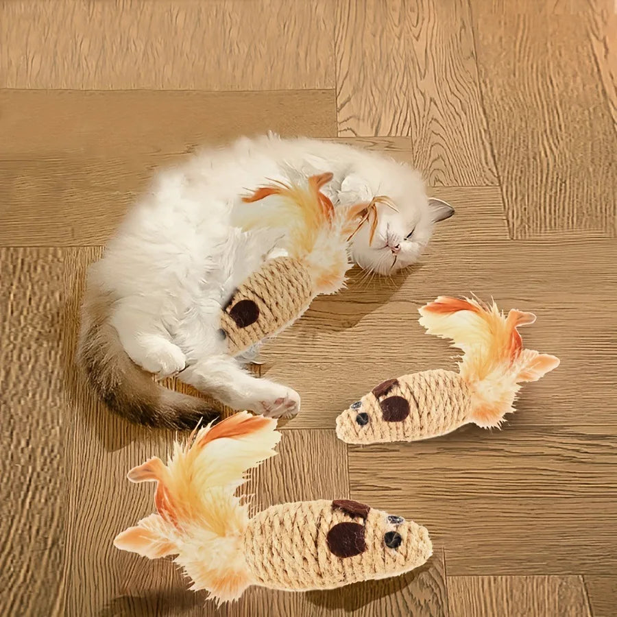 Sisal Mouse Cat Toy | Bite-Resistant Plush Mice for Cats & Kittens