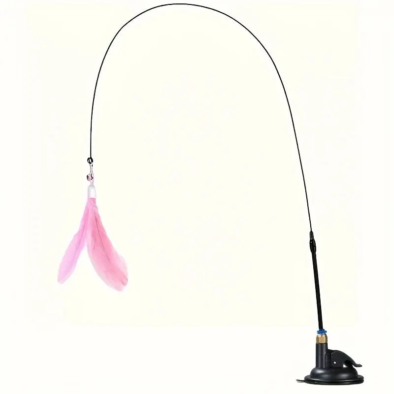 Cat Feather Wand Teaser Toy with Bell & Suction Cup