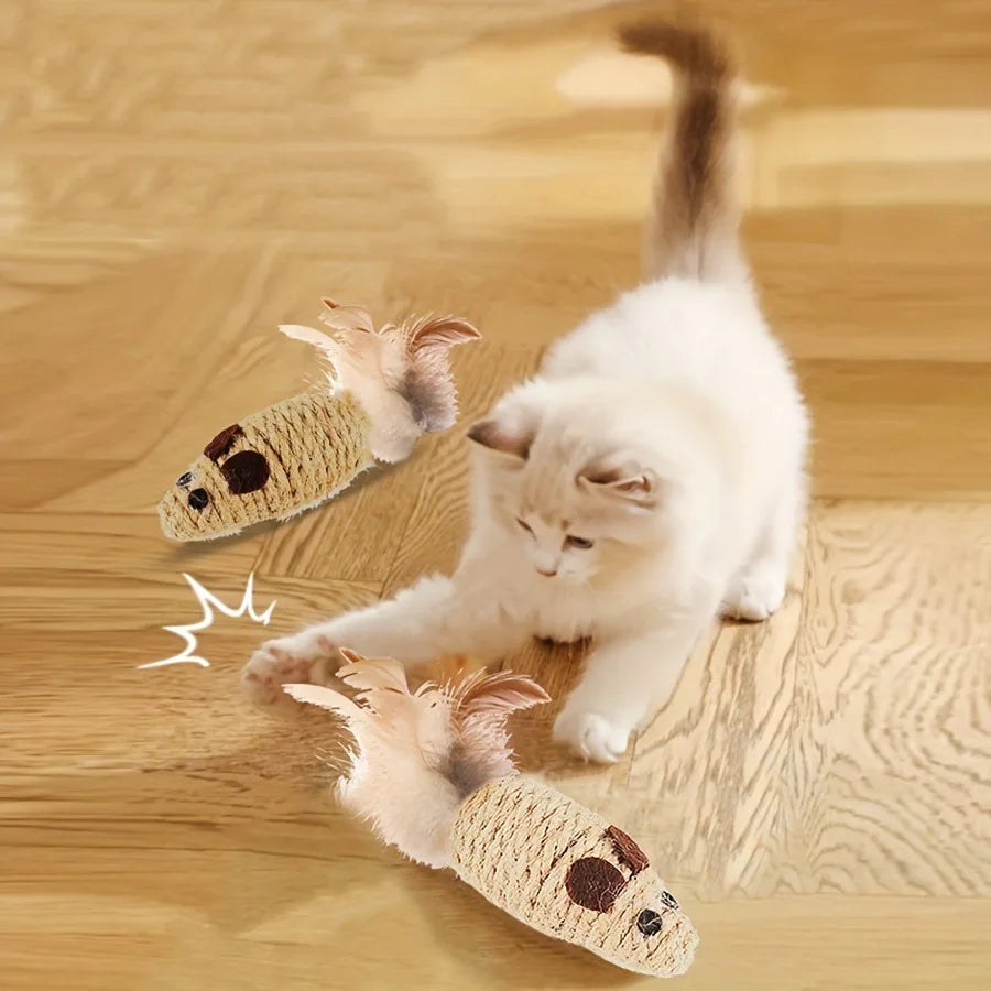 Sisal Mouse Cat Toy | Bite-Resistant Plush Mice for Cats & Kittens