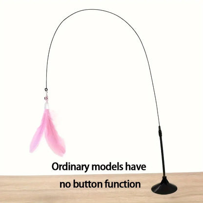 Cat Feather Wand Teaser Toy with Bell & Suction Cup