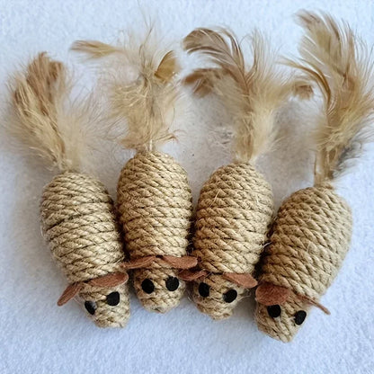 Sisal Mouse Cat Toy | Bite-Resistant Plush Mice for Cats & Kittens