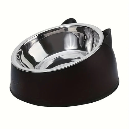 Elevated Stainless Steel Cat Bowl with Cute Ear Stand & Neck Protection