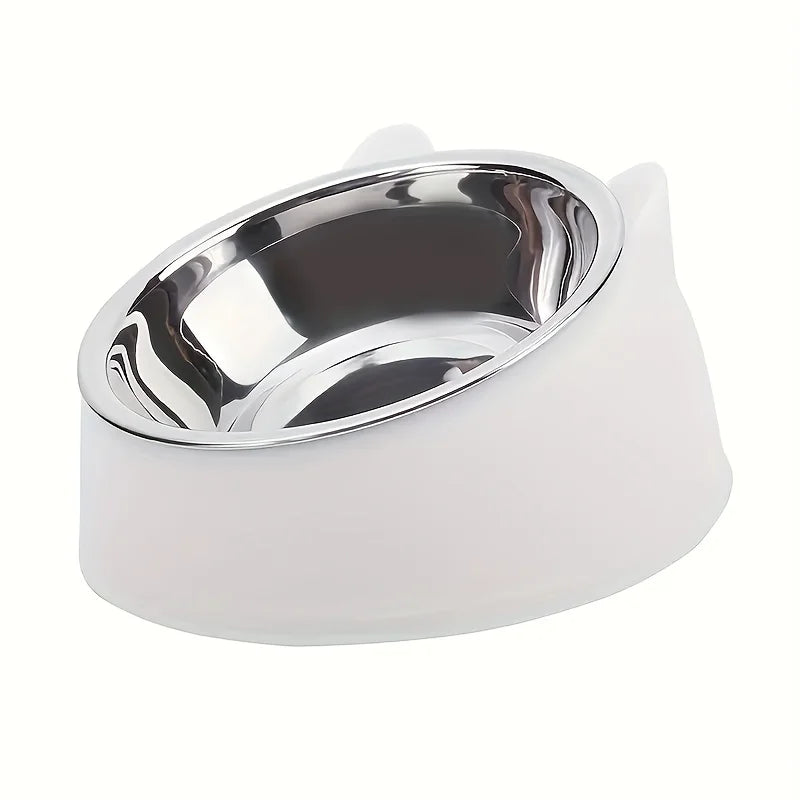 Elevated Stainless Steel Cat Bowl with Cute Ear Stand & Neck Protection