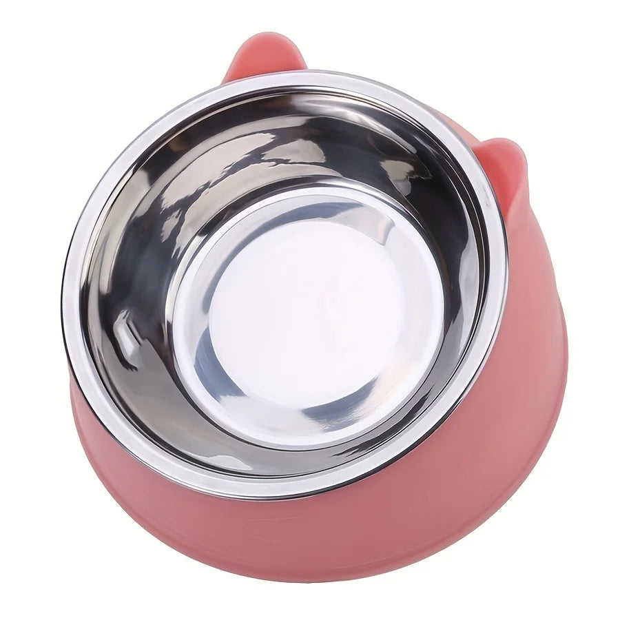 Elevated Stainless Steel Cat Bowl with Cute Ear Stand & Neck Protection