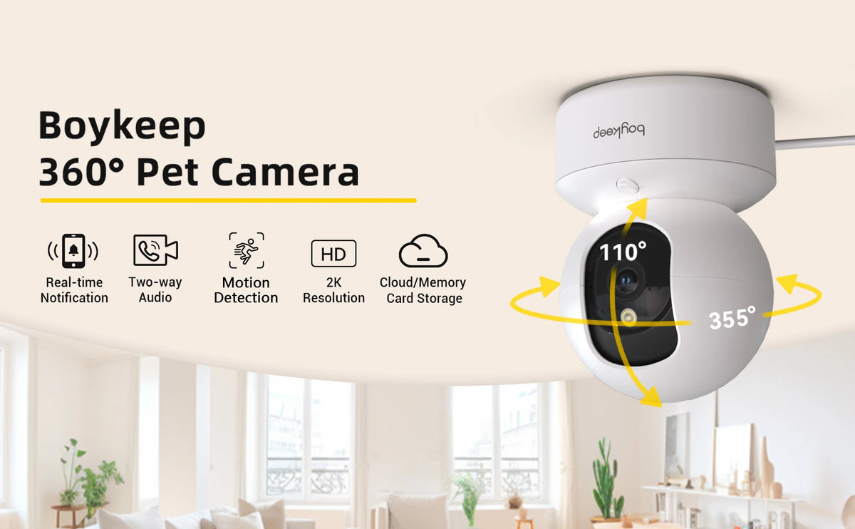 2K Pet Camera with 360° Pan & Tilt and App Control