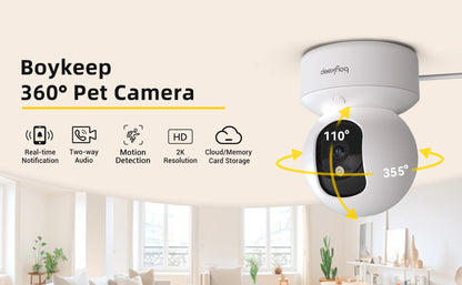 2K Pet Camera with 360° Pan & Tilt and App Control