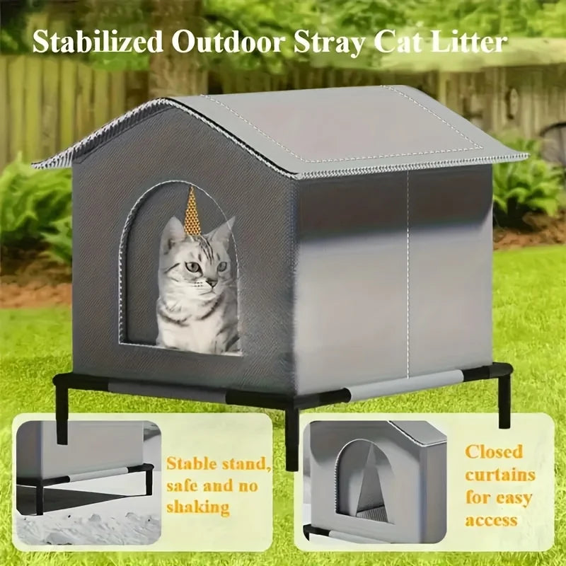 Waterproof Outdoor Cat House with Mat | Foldable All-Weather Shelter