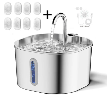 Stainless Steel Cat Water Fountain 2.2L | Filtered & Ultra-Quiet