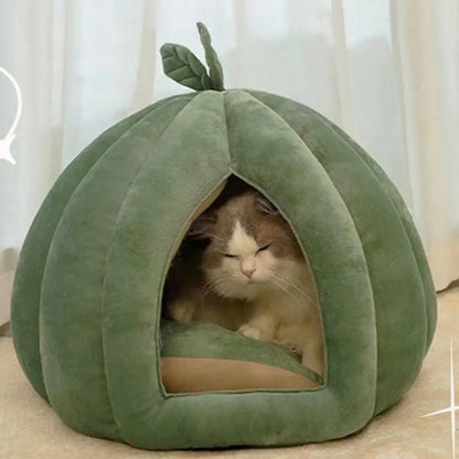 Pumpkin Cat Cave Bed – Enclosed Flannel Cat House