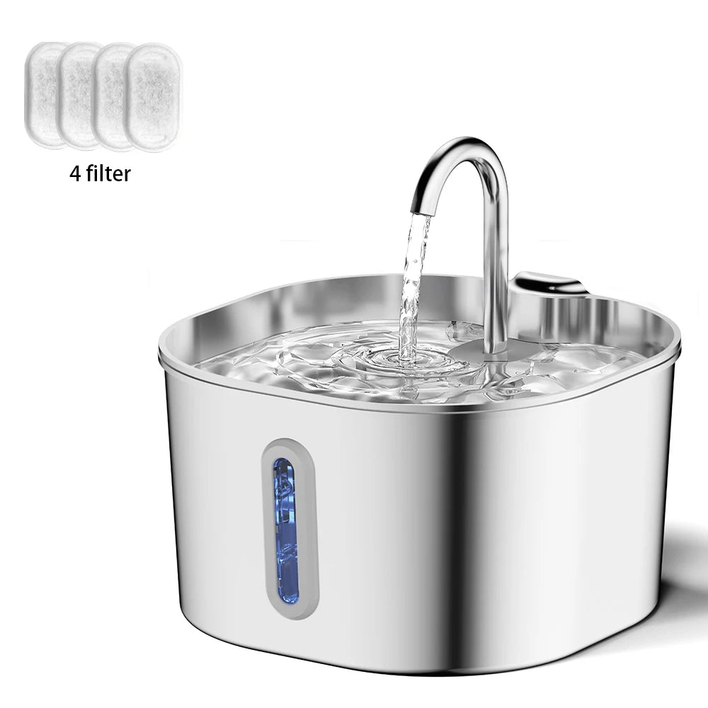 Stainless Steel Cat Water Fountain 2.2L | Filtered & Ultra-Quiet