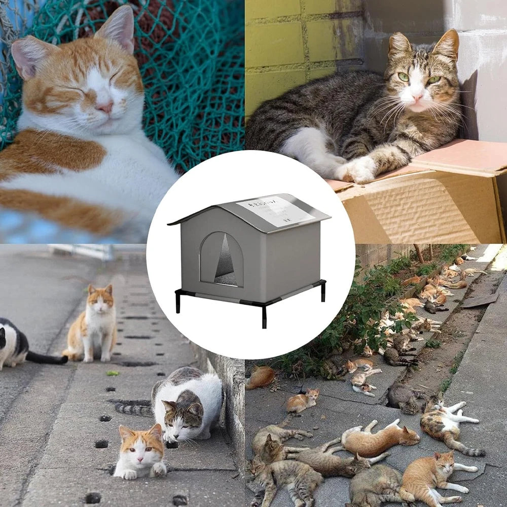 Waterproof Outdoor Cat House with Mat | Foldable All-Weather Shelter