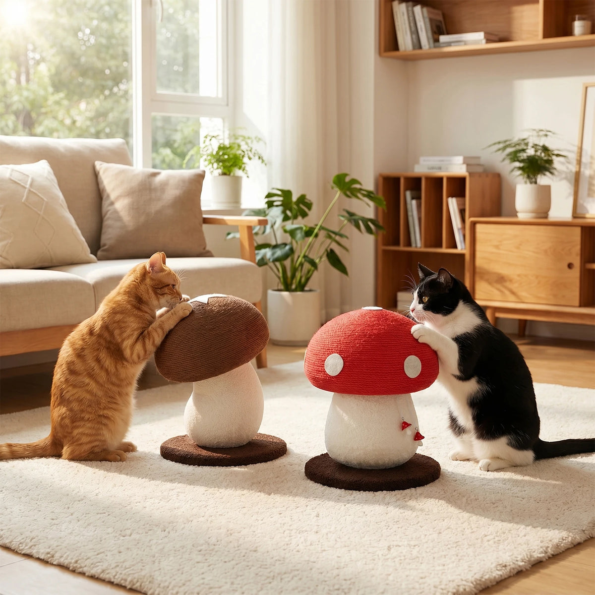 Mushroom Cat Scratching Post | Sisal Rope Scratcher & Climbing Toy