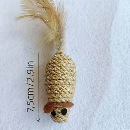 Sisal Mouse Cat Toy | Bite-Resistant Plush Mice for Cats & Kittens