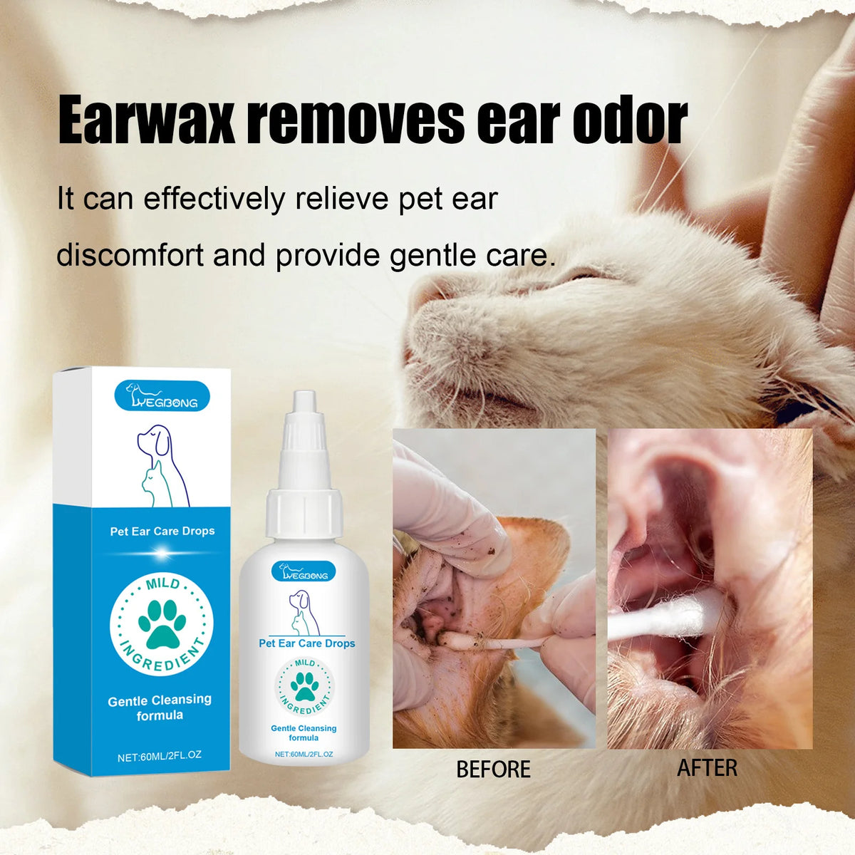 Pet Ear Care Drops for Cats & Dogs – 60ml