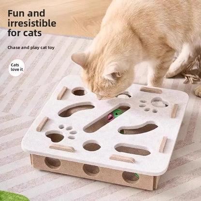 Cat Puzzle Box Toy – Felt Ball Track & Scratch Playhouse