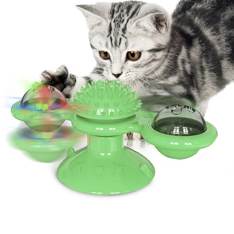 Windmill Turntable Interactive Cat Toy with Teeth Brush
