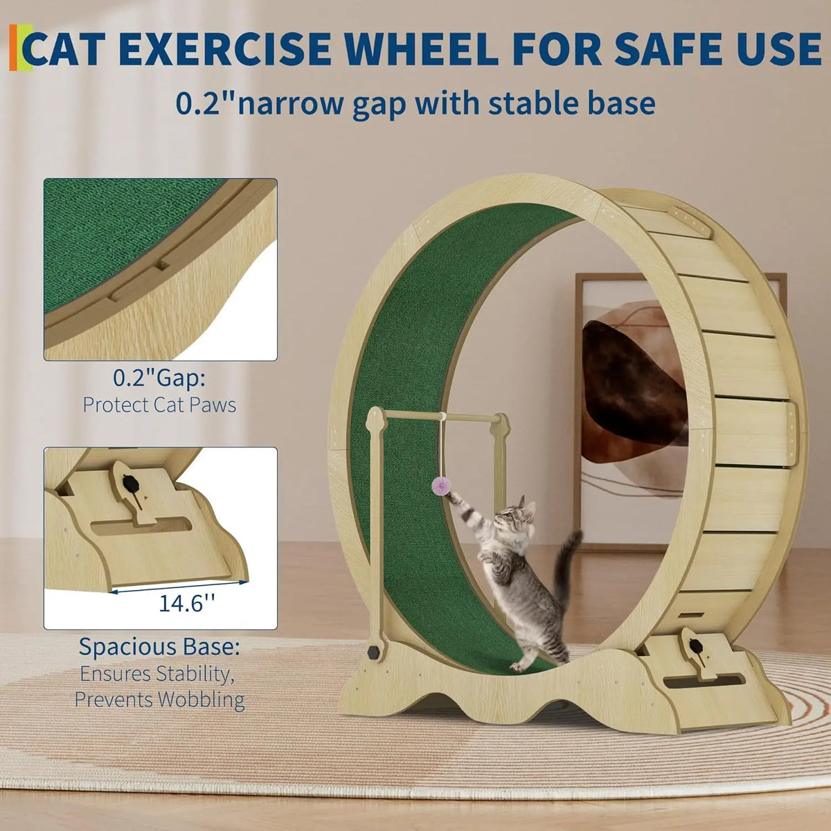 Large Cat Exercise Running Wheel | 45" Treadmill with Detachable Carpet & Teaser Toy