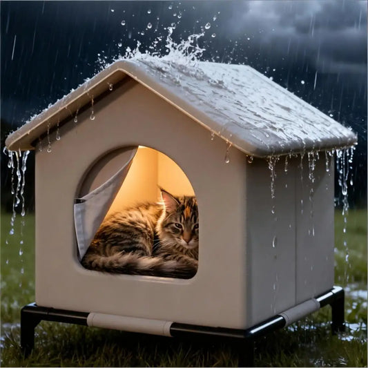 Waterproof Outdoor Cat House with Mat | Foldable All-Weather Shelter