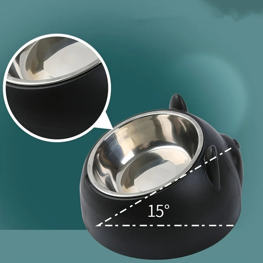 Elevated Stainless Steel Cat Bowl with Cute Ear Stand & Neck Protection