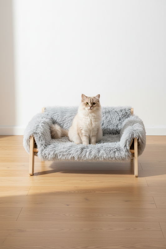 Elevated Cat Sofa Bed with Wooden Legs & Plush Cushion